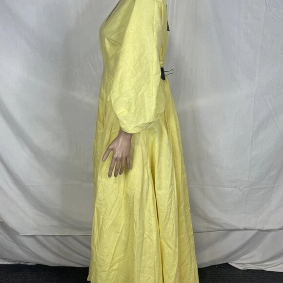 NEW FOREVER AMELIA Ruth Pleated Midi Dress Yellow Size US 20 / UK 24 | Linen - Picture 3 of 6